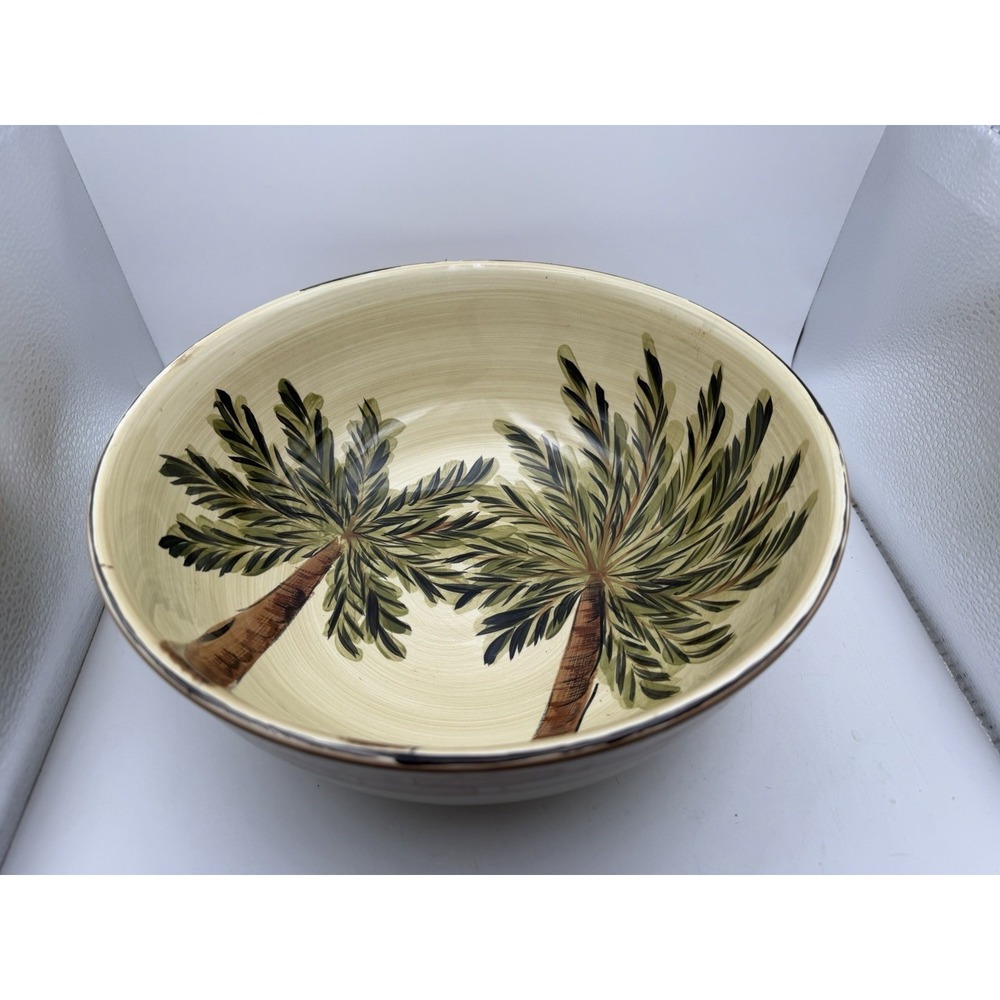 HD Designs Palm Tree Large Serving Bowl Tropical Island Decor 11" Ceramic